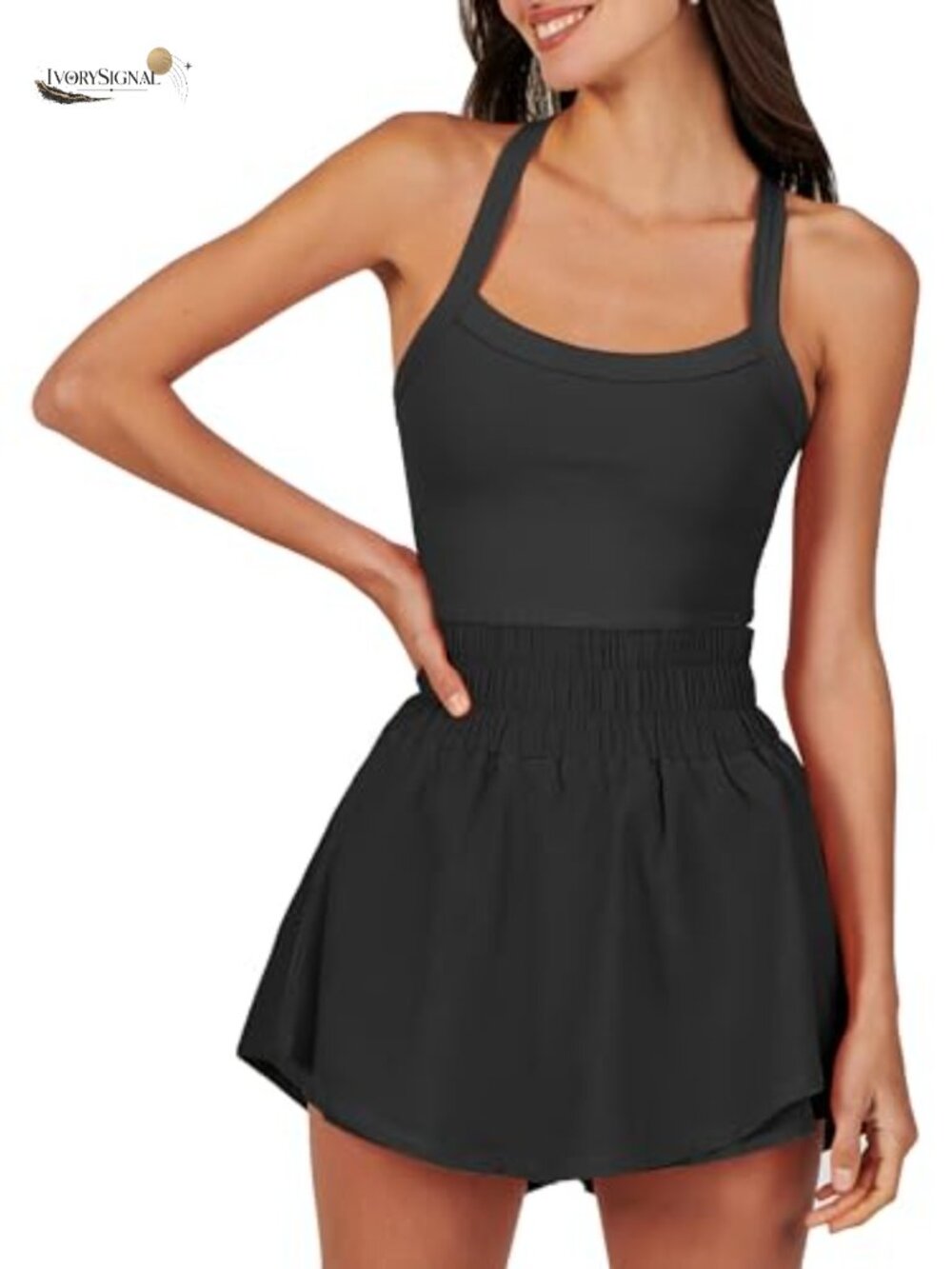 Sleeveless Tennis Dress with Built-in Skort Athletic Romper for Women